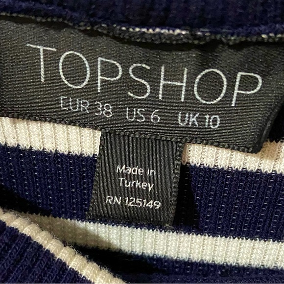 TOPSHOP Bardot Off The Shoulder Jumpsuit Navy & White Sz 6 - Picture 6 of 6